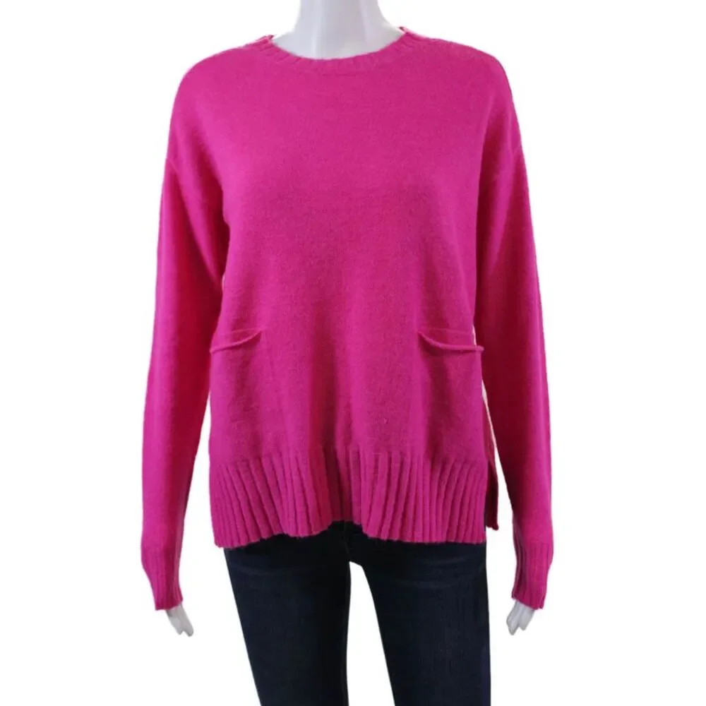 Renuar Womens Front Pockets Crew Neck Pullover Sweater Orchid Size XS